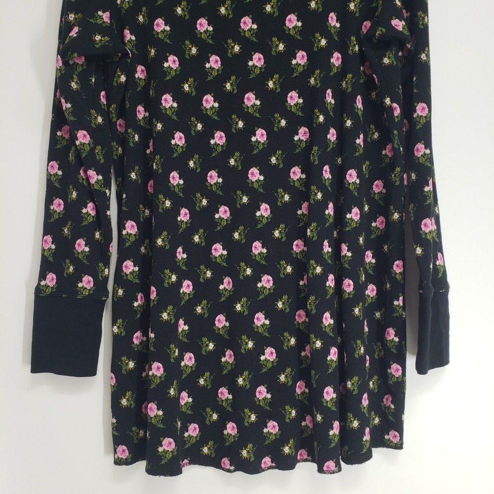 Victoria's Secret Floral Waffle Knit Sleep Shirt Women Large Black Long Sleeves - Picture 7 of 8